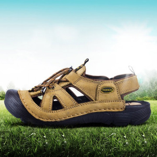 Men Rubber Leather Soft Breathable Sandals Slippers Beach Running Sports Slippers