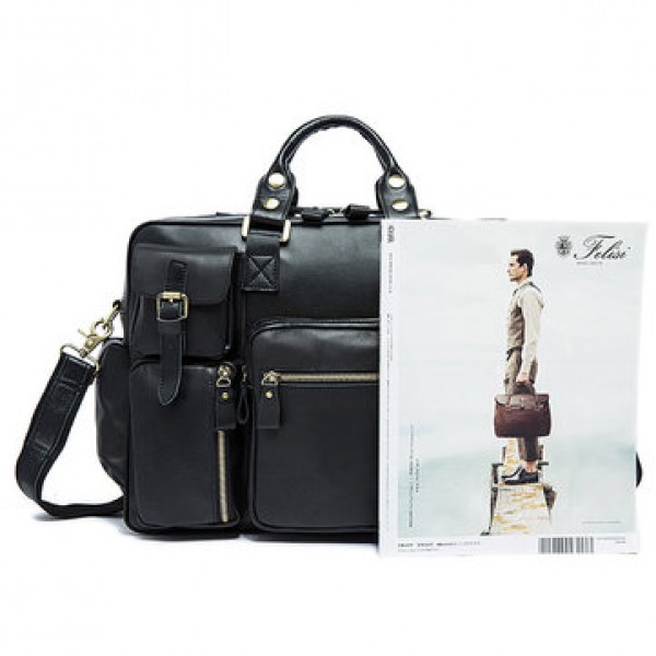Men Multifunction Business Bag Genuine Leather Large Capacity Handbag Travel Bag