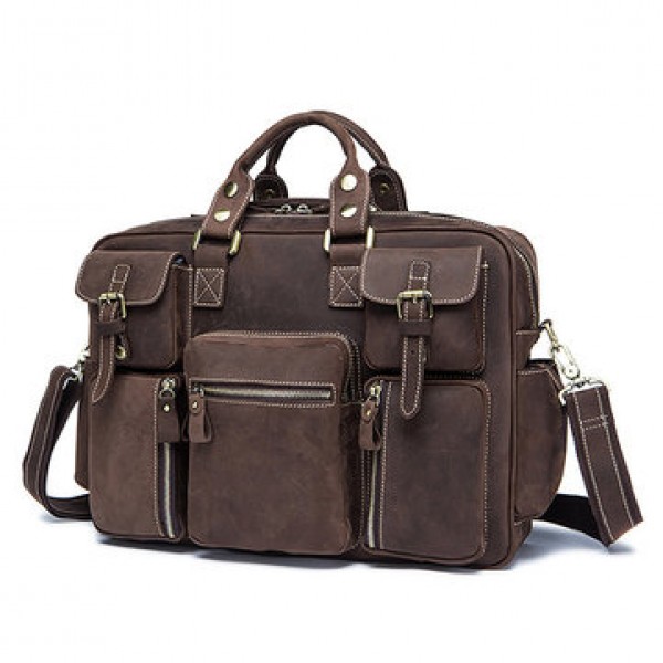Men Multifunction Business Bag Genuine Leather Large Capacity Handbag Travel Bag