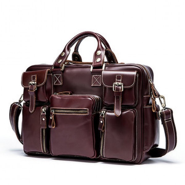 Men Multifunction Business Bag Genuine Leather Large Capacity Handbag Travel Bag