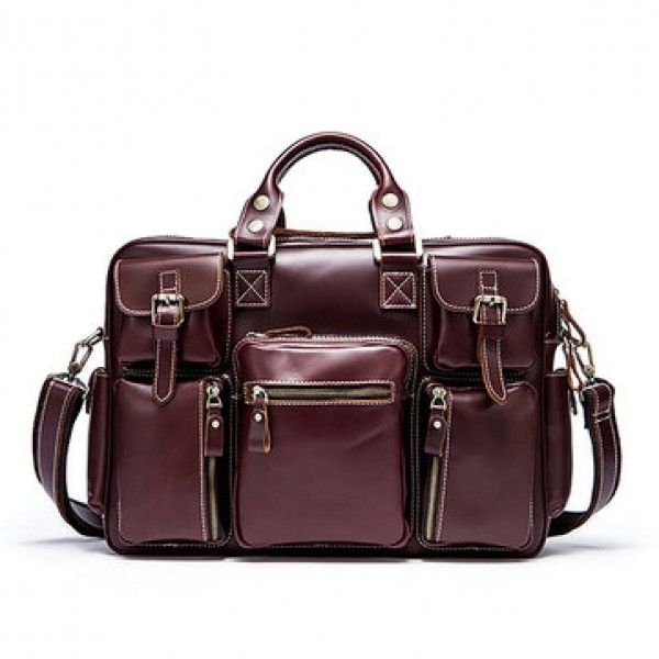 Men Multifunction Business Bag Genuine Leather Large Capacity Handbag Travel Bag