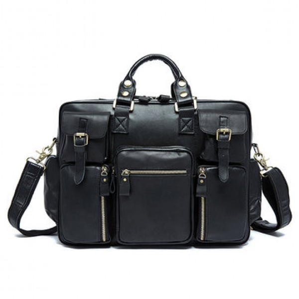 Men Multifunction Business Bag Genuine Leather Large Capacity Handbag Travel Bag
