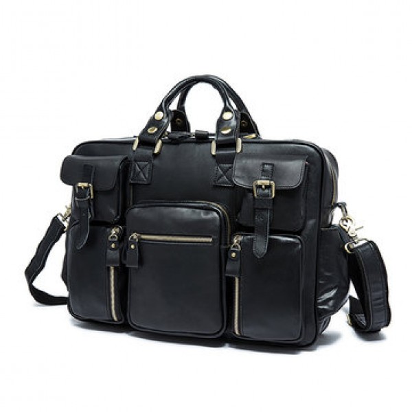 Men Multifunction Business Bag Genuine Leather Large Capacity Handbag Travel Bag