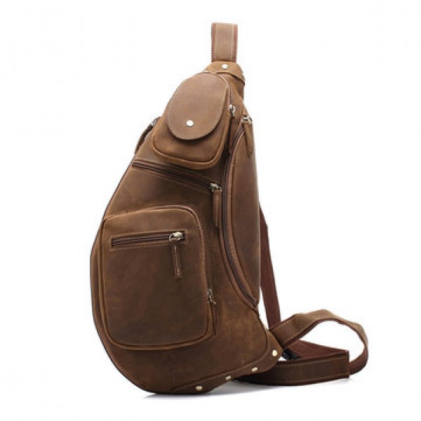 AUGUR Genuine Leather Chest Bag Vintage Fashion Hi...