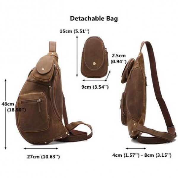 AUGUR Genuine Leather Chest Bag Vintage Fashion High Capacity Crossbody Bag