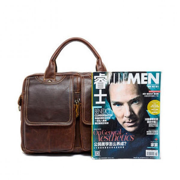 Men Genuine Leather Vintage 14 Inches Laptop Bag Business Bag Briefcase Crossbody Bag
