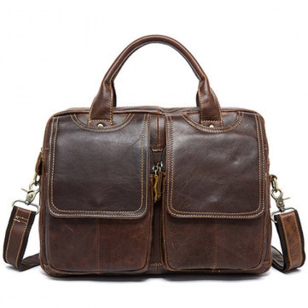 Men Genuine Leather Vintage 14 Inches Laptop Bag B...