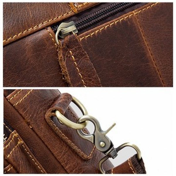 Men Genuine Leather Vintage 14 Inches Laptop Bag Business Bag Briefcase Crossbody Bag