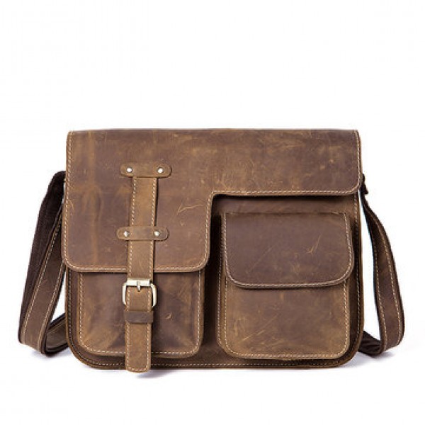 Ekphero Men Genuine Leather Multifunctional Minimalist Retro Shoulder Crossbody Bag