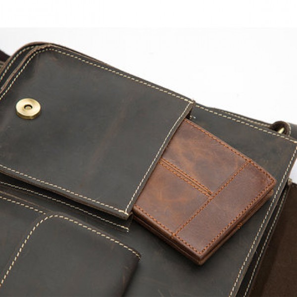Ekphero Men Genuine Leather Multifunctional Minimalist Retro Shoulder Crossbody Bag
