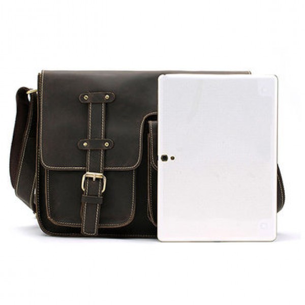 Ekphero Men Genuine Leather Multifunctional Minimalist Retro Shoulder Crossbody Bag