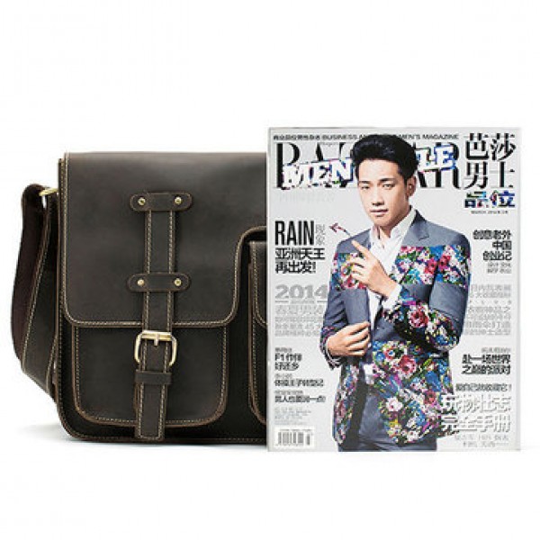 Ekphero Men Genuine Leather Multifunctional Minimalist Retro Shoulder Crossbody Bag