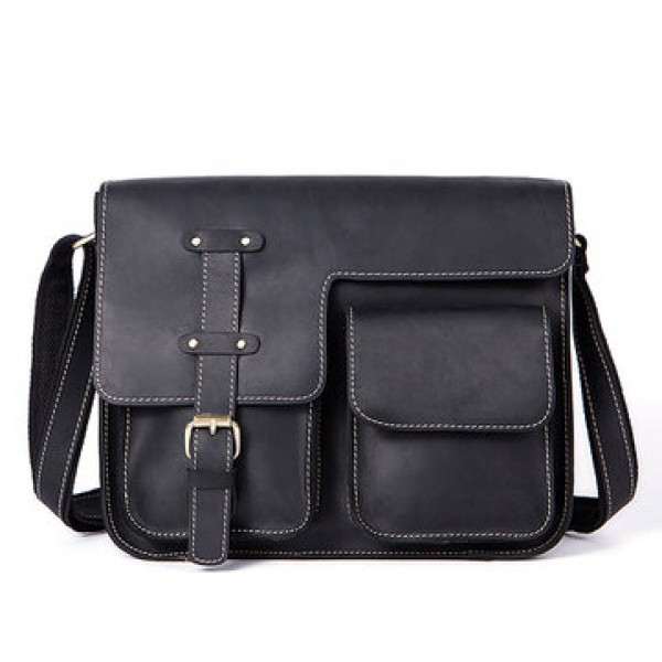 Ekphero Men Genuine Leather Multifunctional Minimalist Retro Shoulder Crossbody Bag