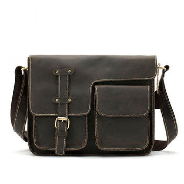 Ekphero Men Genuine Leather Multifunctional Minimalist Retro Shoulder Crossbody Bag