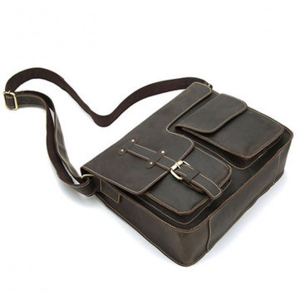 Ekphero Men Genuine Leather Multifunctional Minimalist Retro Shoulder Crossbody Bag
