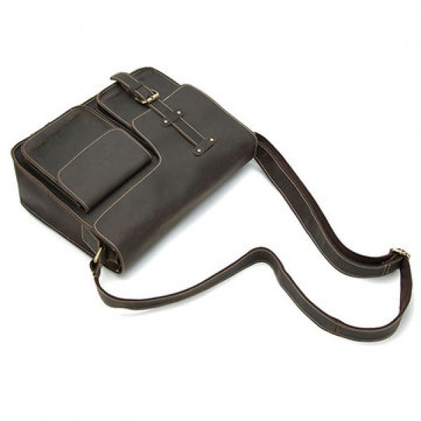 Ekphero Men Genuine Leather Multifunctional Minimalist Retro Shoulder Crossbody Bag