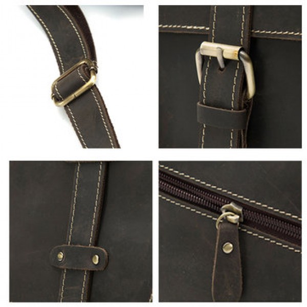 Ekphero Men Genuine Leather Multifunctional Minimalist Retro Shoulder Crossbody Bag