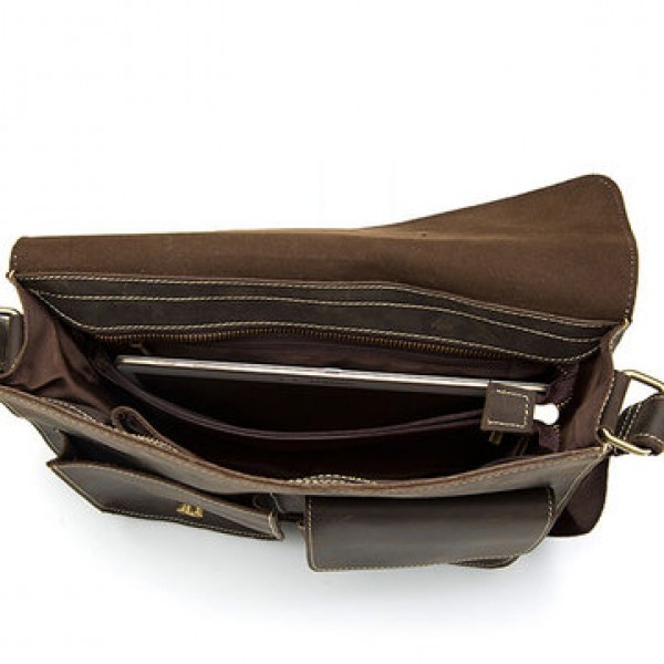 Ekphero Men Genuine Leather Multifunctional Minimalist Retro Shoulder Crossbody Bag