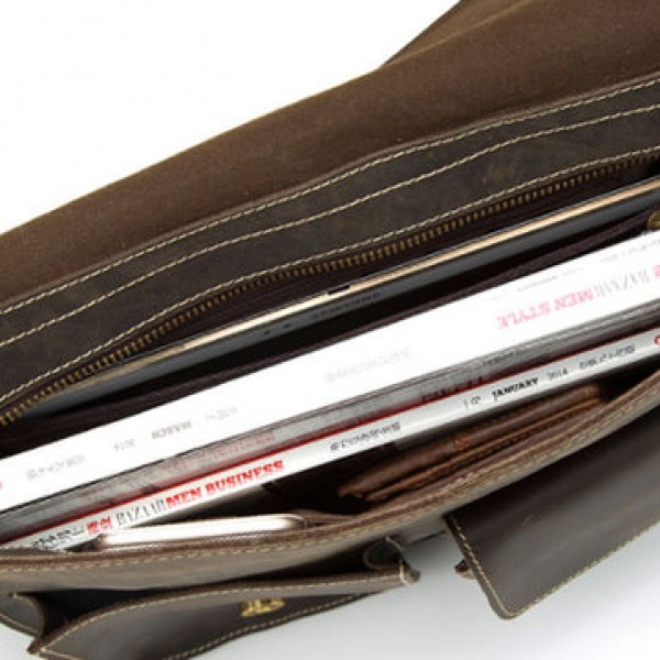 Ekphero Men Genuine Leather Multifunctional Minimalist Retro Shoulder Crossbody Bag