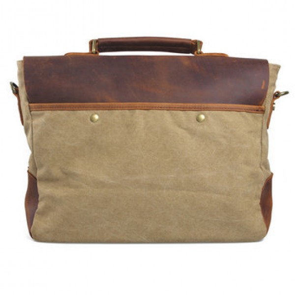 Men Vintage Canvas Messenger Bag Crossbody Bag Retro Genuine Leather Handbag