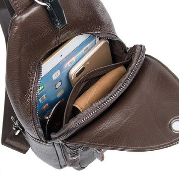 Large Capacity Genuine Leather Crossbody Bag Casual Chest Bag For Men