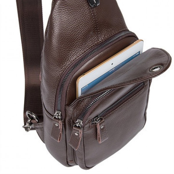 Large Capacity Genuine Leather Crossbody Bag Casual Chest Bag For Men