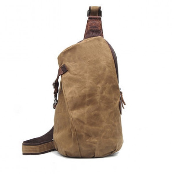 Canvas With Leather Waterproof Chest Bag Leisure V...