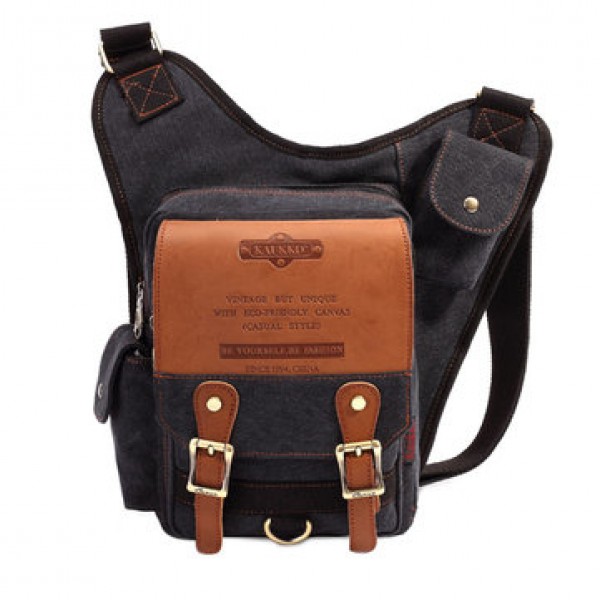 KAUKKO Mens Retro Multifunctional Pockets Leisure Canvas Bag Crossbody Bags