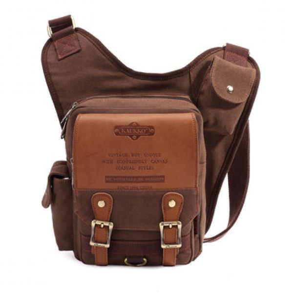 KAUKKO Mens Retro Multifunctional Pockets Leisure Canvas Bag Crossbody Bags