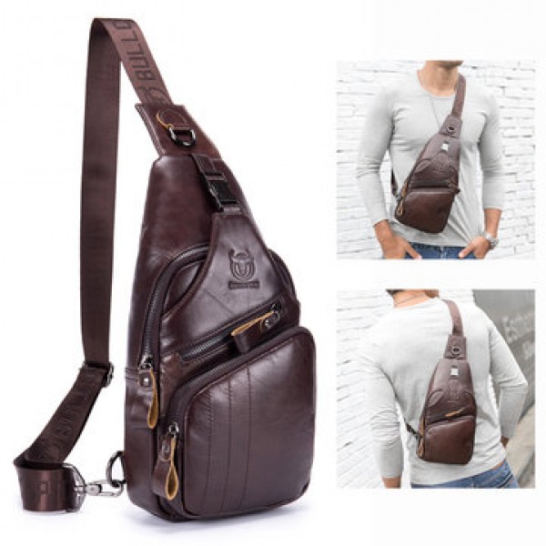 Bullcaptain Genuine Leather Retro Chest Bag Outdoo...