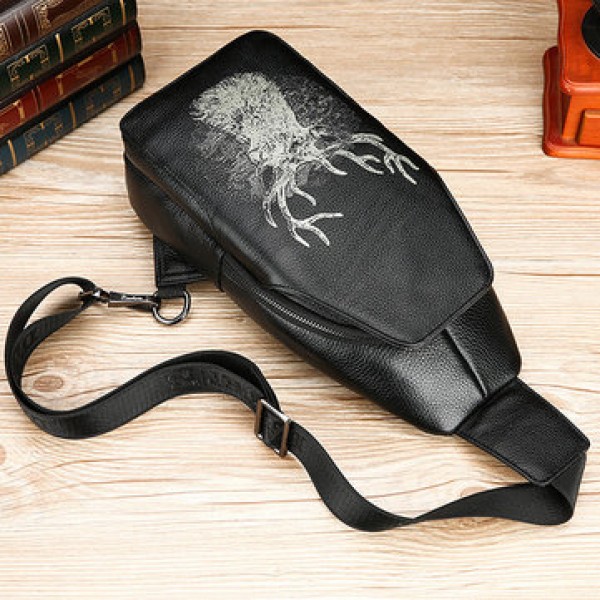 Fashion Genuine Leather Men Bag Chest Bag Business Casual Crossbody Shoulder Bag