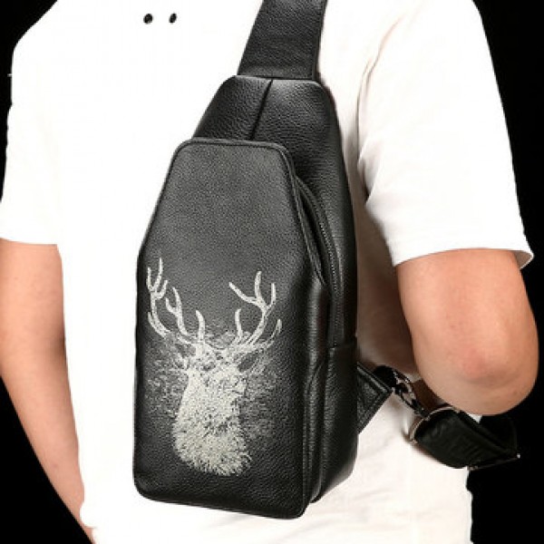 Fashion Genuine Leather Men Bag Chest Bag Business Casual Crossbody Shoulder Bag