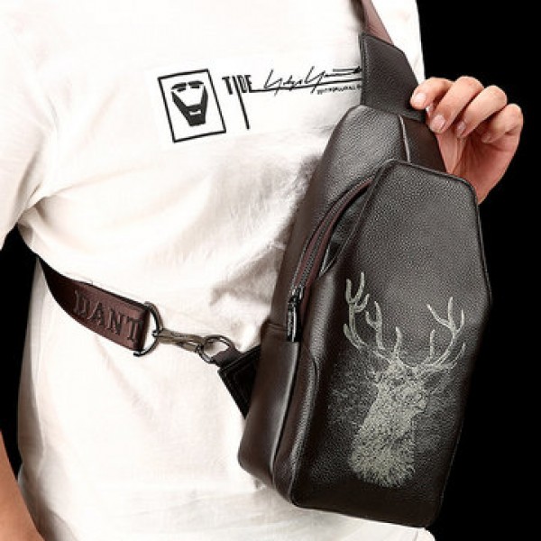Fashion Genuine Leather Men Bag Chest Bag Business Casual Crossbody Shoulder Bag