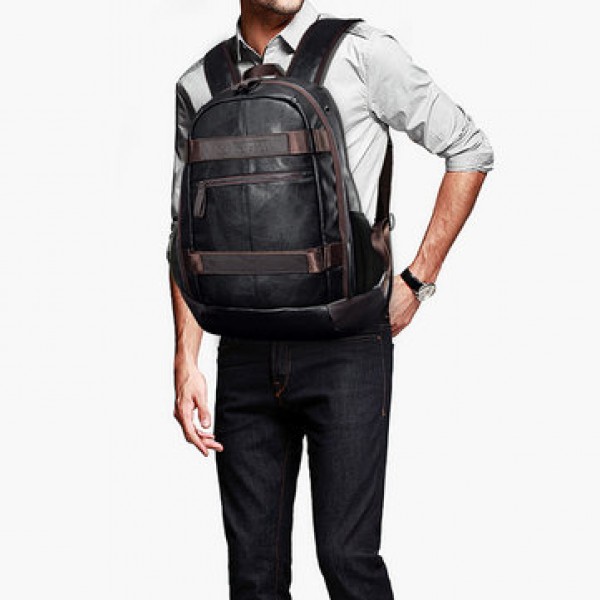 Men Faux Leather Outdoor Fashion Large Capacity Backpack Laptop Bag