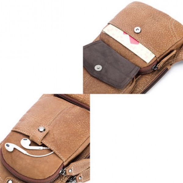Ekphero Men Vintage Genuine Leather Business Crossbody Bag Chest Bag