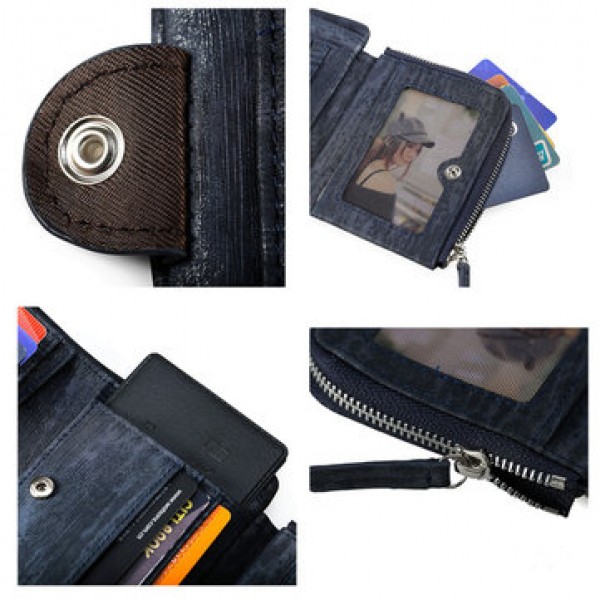 Genuine Leather Frequency Line Wallet Card Bag Coin Purse with SIM Card Holder for Men and Women