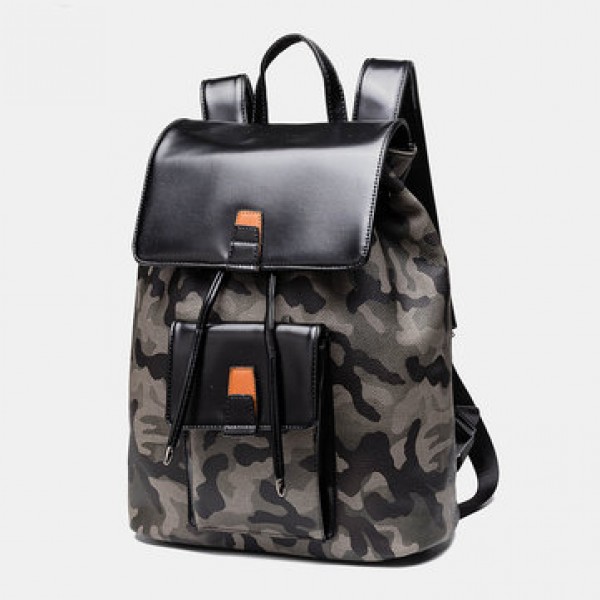 Men Large Capacity Faux Leather Backpack Casual Vintage Shoulder Bag