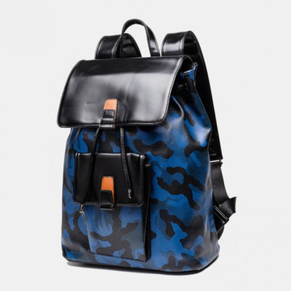 Men Large Capacity Faux Leather Backpack Casual Vintage Shoulder Bag