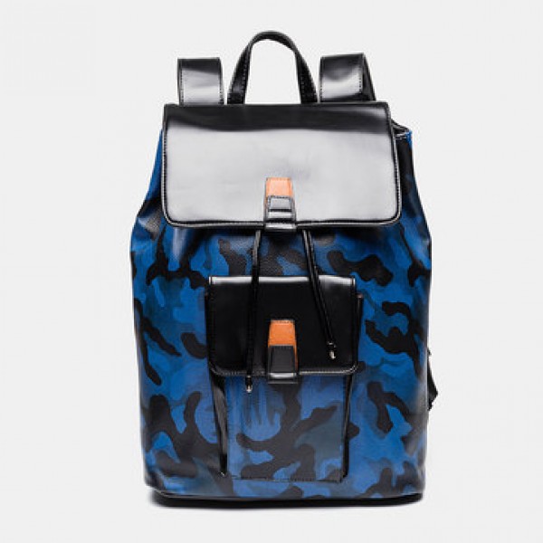 Men Large Capacity Faux Leather Backpack Casual Vintage Shoulder Bag