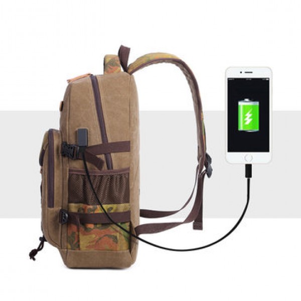 Canvas Travel Bag Designer Large Capacity Casual Backpack with USB Charging Port
