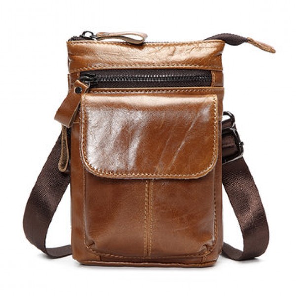 7inch Cell Phone Waist Bag Men Retro Genuine Leath...