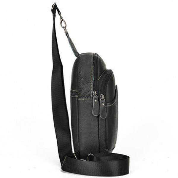 Cowhide Men Cross Body Sling Chest Bags Large Capacity Daypack