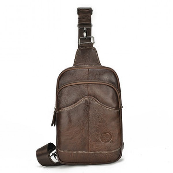 Cowhide Men Cross Body Sling Chest Bags Large Capa...