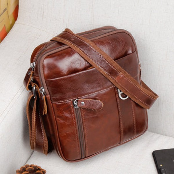 Brown Genuine Leather Shoulder Bag Messenger Crossbody Briefcase Sling Bag for ipad Mini