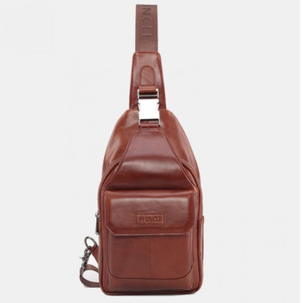 Men Genuine Leather Anti-Theft Messenger Bag Crossbody Bag Chest Bag