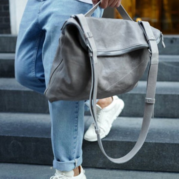 Ekphero Men Handbag Casual Multifunction Foldable Solid Crossbody Bag Business Bag