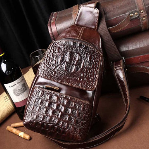 Genuine Leather Alligator Vintage Crossbody Bag Chest Bag For Men